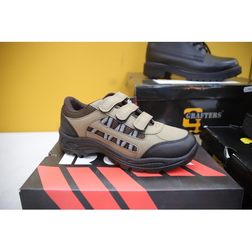 965 - Two Pairs of Boots and one Safety Trainer. UK Sizes 12,  5   & 6 . With boxes in unused condition. S... 