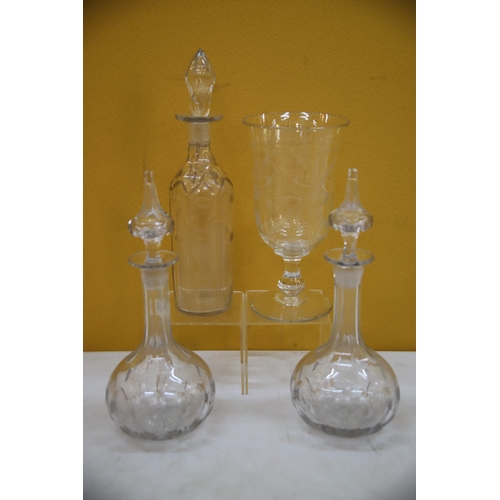 975 - Very Nice Mixed Glass lot to include Victorian Hand Blown Celery Vase, Dimpled Decanters. See photos... 