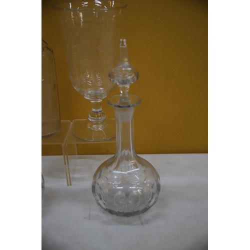 975 - Very Nice Mixed Glass lot to include Victorian Hand Blown Celery Vase, Dimpled Decanters. See photos... 