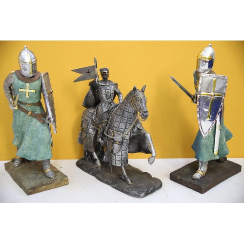 801A - Three Resin Figures of Medieval Knights.  Largest measures approx 15 inches tall. See photos.