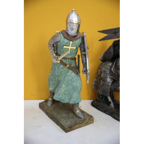 801A - Three Resin Figures of Medieval Knights.  Largest measures approx 15 inches tall. See photos.