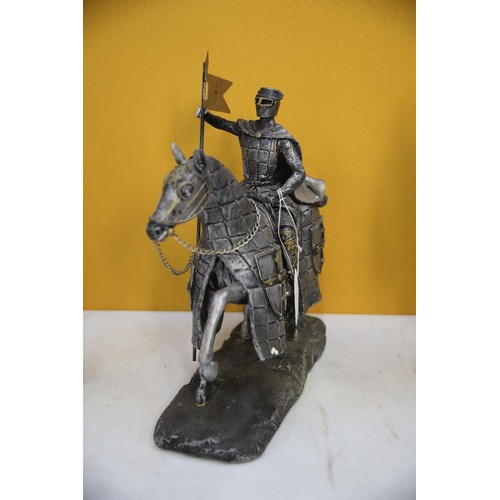 801A - Three Resin Figures of Medieval Knights.  Largest measures approx 15 inches tall. See photos.