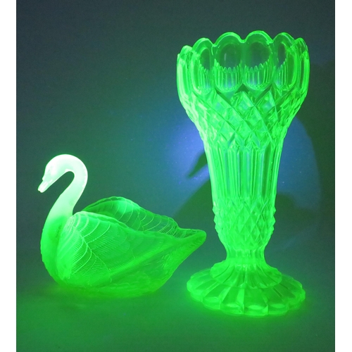 19 - Two pieces of Antique Uranium glass, Edward Moore vase 6 1/4