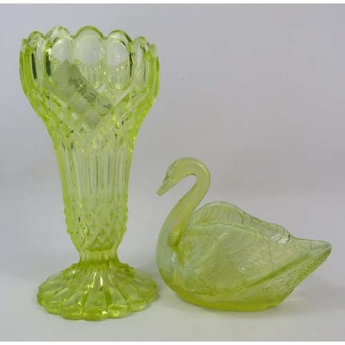 19 - Two pieces of Antique Uranium glass, Edward Moore vase 6 1/4