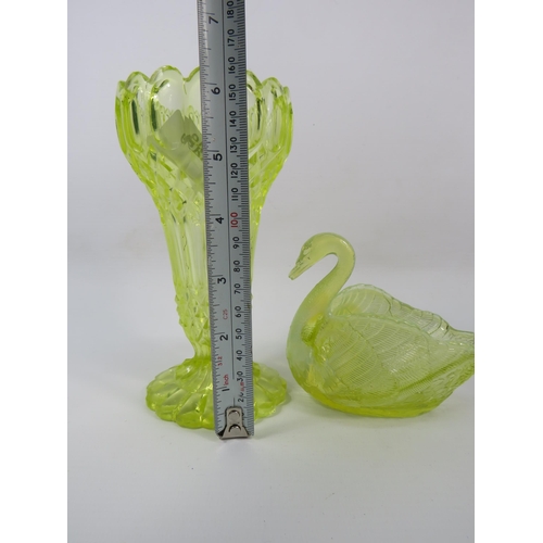 19 - Two pieces of Antique Uranium glass, Edward Moore vase 6 1/4