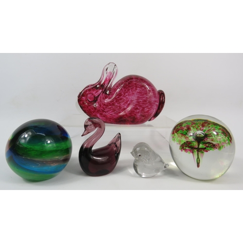 20 - Selection of Uranium glass paperweights including one by Wedgwood.