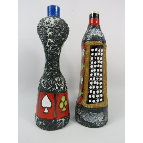 24 - Two Italian Drioli Art pottery decanter bottles, 11 1/4