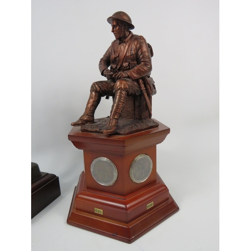 27 - Danbury Mint The Brave British Tommy Bronze effect sculpture set with WW1 Pennies plus a Army presen... 