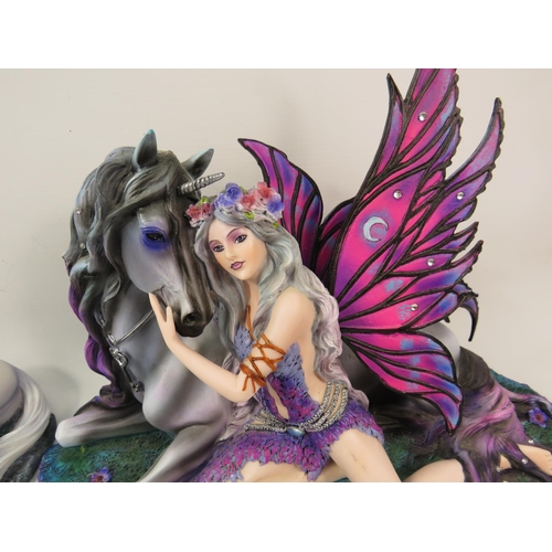 31 - Two Nemesis Now figurines Evania Fairy with Unicorn 40cm & Blue Moon Statue girl with Unicorn.