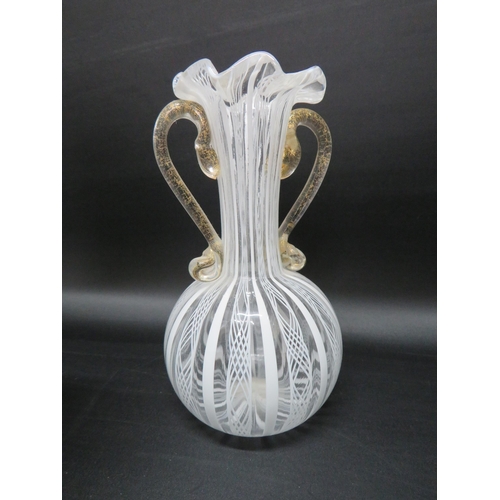 32 - 1960s Murano Latticino glass twin handle vase 5