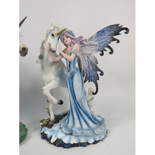 34 - Two Nemesis Now Fairy and Unicorn figurines Realm of Enchantment Blue Fairy and Comfort Fairy, the t... 