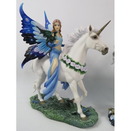 34 - Two Nemesis Now Fairy and Unicorn figurines Realm of Enchantment Blue Fairy and Comfort Fairy, the t... 