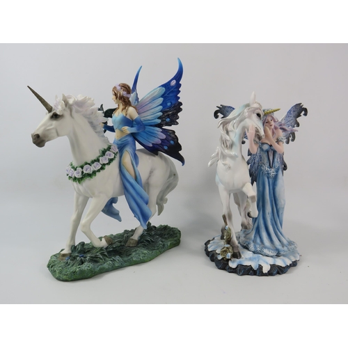 34 - Two Nemesis Now Fairy and Unicorn figurines Realm of Enchantment Blue Fairy and Comfort Fairy, the t... 