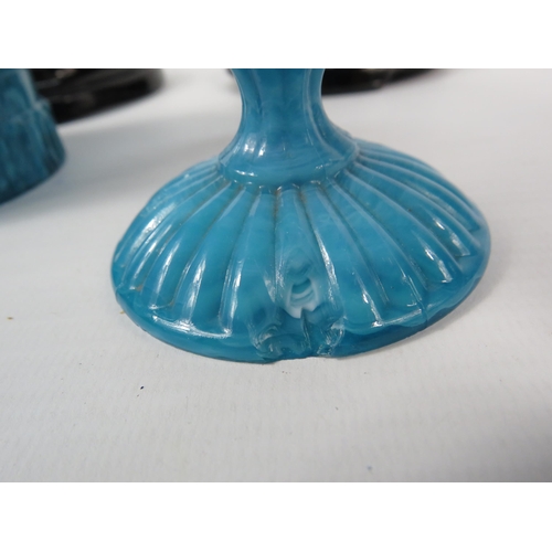 45 - Two Pieces of blue and white Victorian slag glass the tallest measures 5