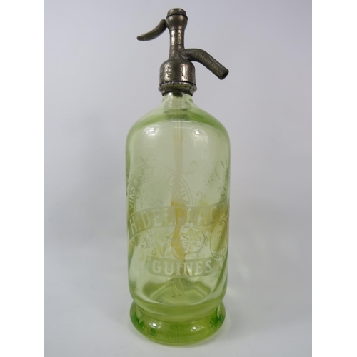 47 - Vintage French Uranium green glass soda syphon, 12.5