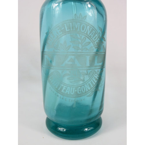 49 - Vintage French Uranium blue glass soda syphon, 12.5