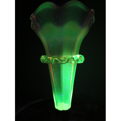 52 - Victorian cranberry uranium glass trumpet vase with applied decoration & silverplated base, 7