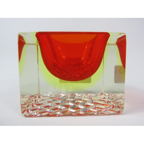 53 - Murano Sommerso faceted red and amber uranium glass dish,  3