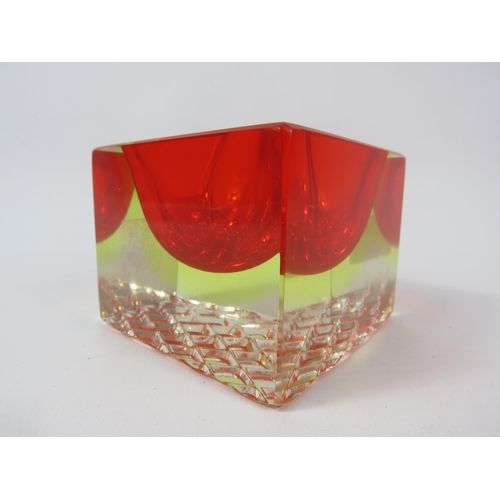 53 - Murano Sommerso faceted red and amber uranium glass dish,  3