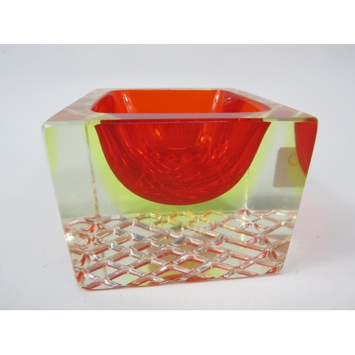 53 - Murano Sommerso faceted red and amber uranium glass dish,  3