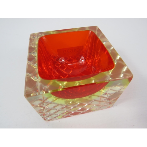 53 - Murano Sommerso faceted red and amber uranium glass dish,  3