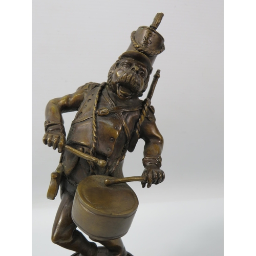 6 - Novelty Bronze alloy Dog soldier drummer sculpture, 10