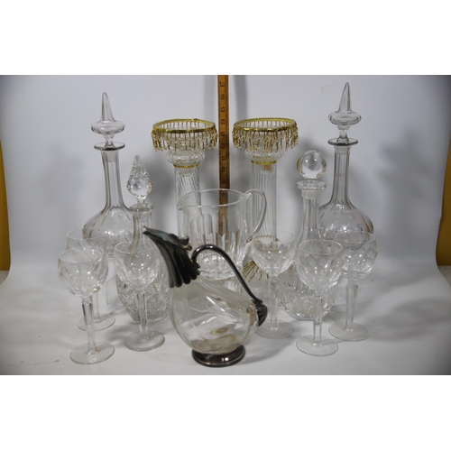 2015 - Good Mixed lot of Antique Glass to include candlesticks and decanters. See photos