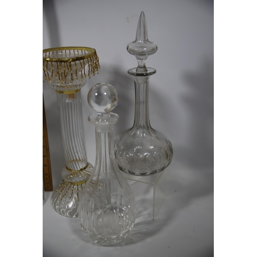 2015 - Good Mixed lot of Antique Glass to include candlesticks and decanters. See photos