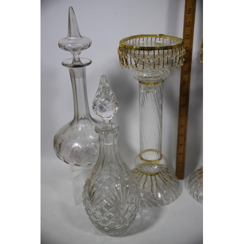 2015 - Good Mixed lot of Antique Glass to include candlesticks and decanters. See photos