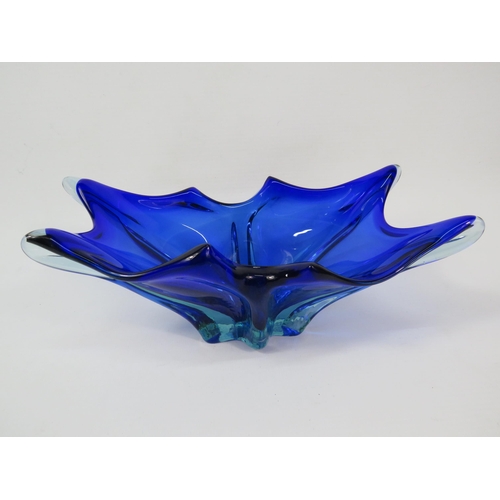 57 - Mid Century Murano Uranium blue glass dish, 9.5