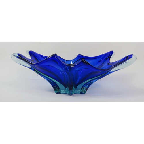 57 - Mid Century Murano Uranium blue glass dish, 9.5