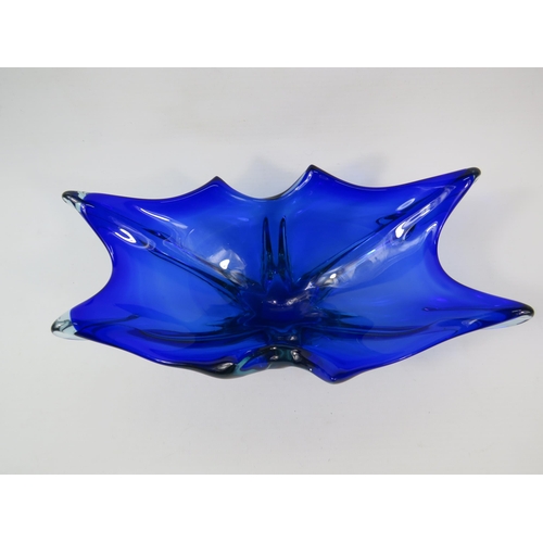 57 - Mid Century Murano Uranium blue glass dish, 9.5