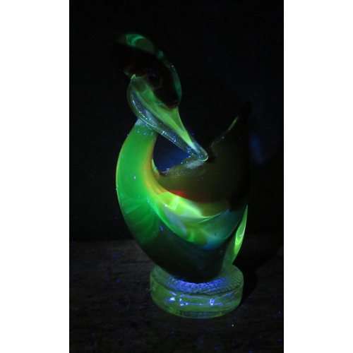 59 - Vintage Murano Red Blue and clear uranium glass duck, 5.5