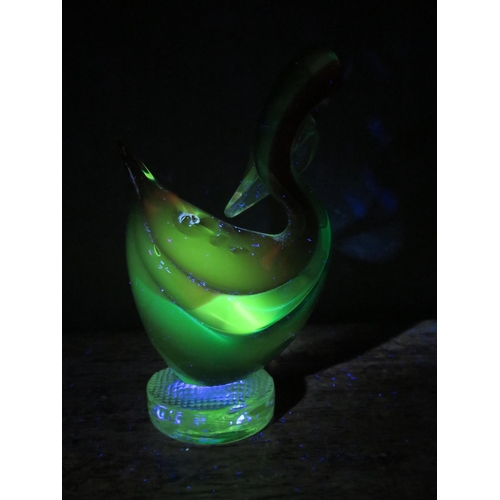 59 - Vintage Murano Red Blue and clear uranium glass duck, 5.5