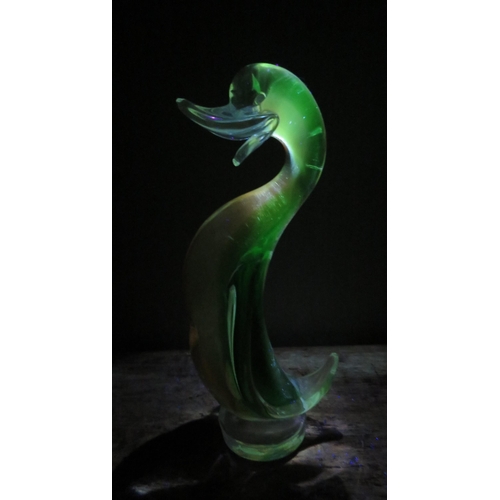 60 - Vintage Murano green uranium glass duck, 8 1/4