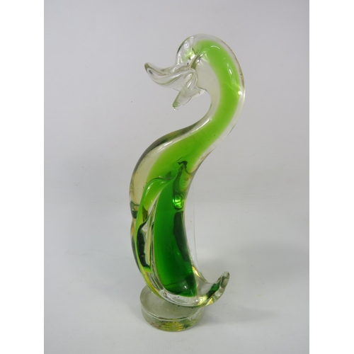 60 - Vintage Murano green uranium glass duck, 8 1/4