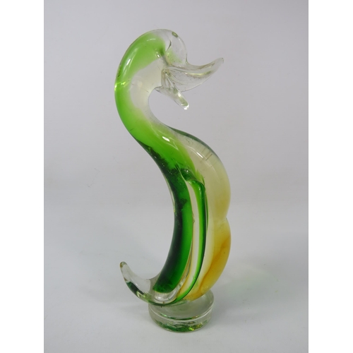 60 - Vintage Murano green uranium glass duck, 8 1/4