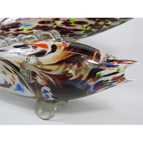 65 - Two Large Murano end of day glass fish, the longest measures 21