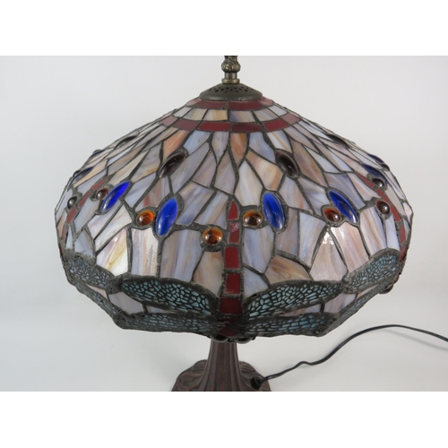 68 - Large Tiffany Style table lamp with dragonfly pattern shade, 19.5