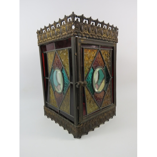 72 - Victorian Arts and Crafts stained glass lantern, 8