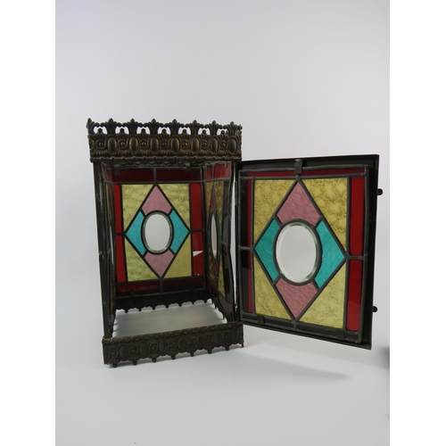 72 - Victorian Arts and Crafts stained glass lantern, 8