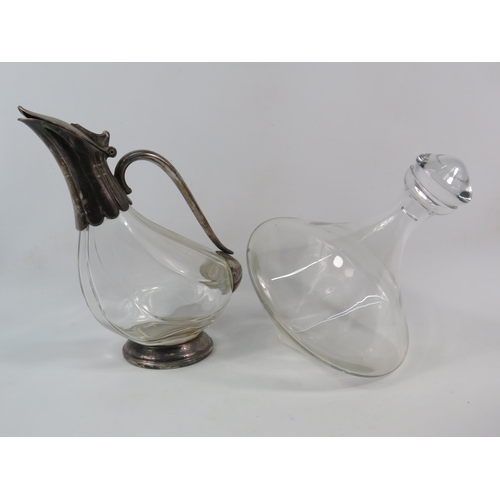 73 - Vintage duck decanter with silver plated base, handle and spout 9.5