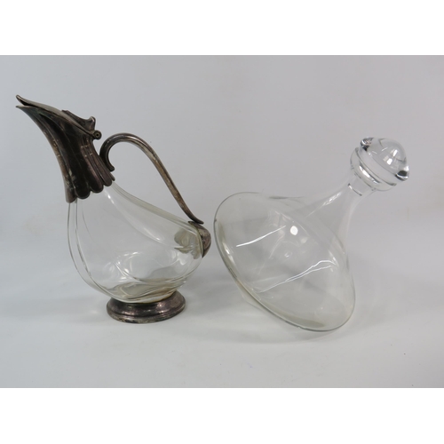 73 - Vintage duck decanter with silver plated base, handle and spout 9.5