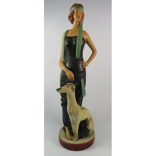 78 - Large art deco style ceramic sculpture of a Lady and Greyhound, 26