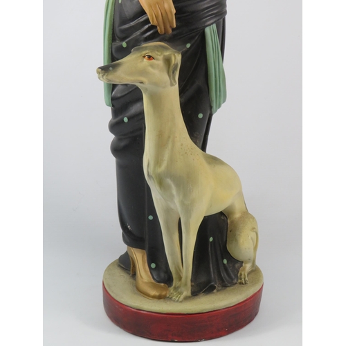 78 - Large art deco style ceramic sculpture of a Lady and Greyhound, 26