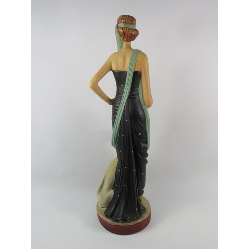 78 - Large art deco style ceramic sculpture of a Lady and Greyhound, 26