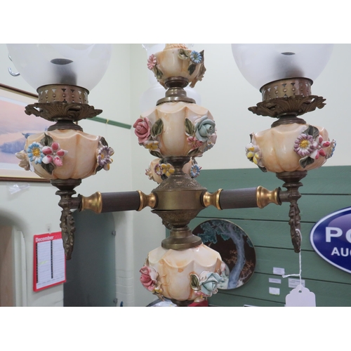 80 - Capodimonte ceramic and brass three arm chandelier. (Courier or Collection only)