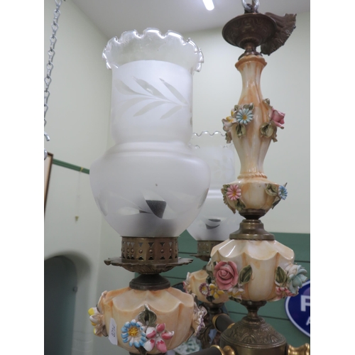 80 - Capodimonte ceramic and brass three arm chandelier. (Courier or Collection only)