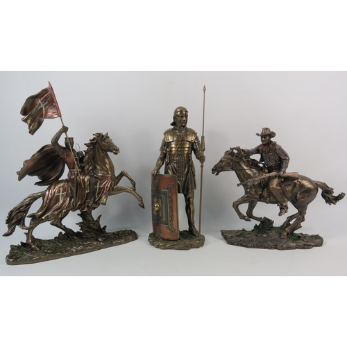 86 - Two Large Veronese bronze effect sculptures Knights Templer and Roman Legion Soldier plus a John Way... 