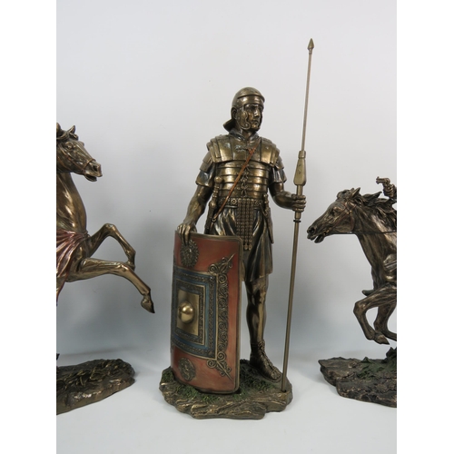 86 - Two Large Veronese bronze effect sculptures Knights Templer and Roman Legion Soldier plus a John Way... 